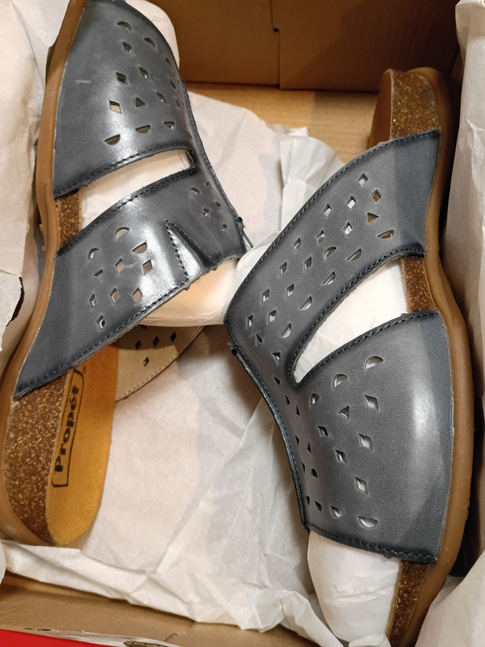 💙 Propet Brand Fionna Leather Slide Sandals Blue Size 9 Wide New In Box